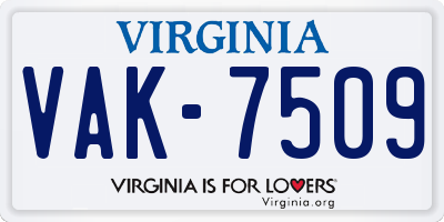 VA license plate VAK7509