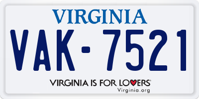 VA license plate VAK7521