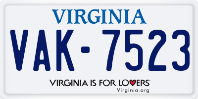 VA license plate VAK7523