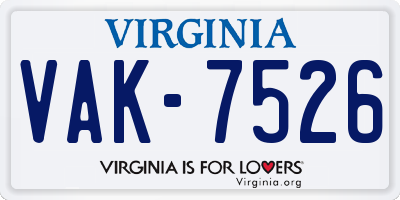 VA license plate VAK7526