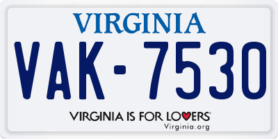 VA license plate VAK7530