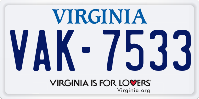 VA license plate VAK7533