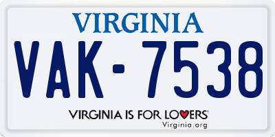 VA license plate VAK7538