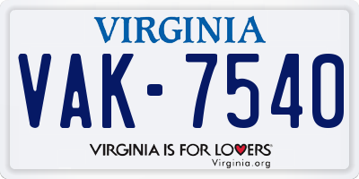 VA license plate VAK7540