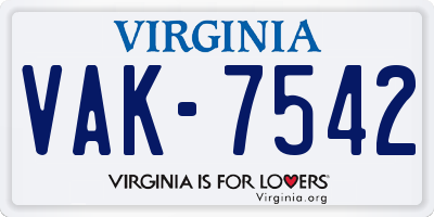 VA license plate VAK7542