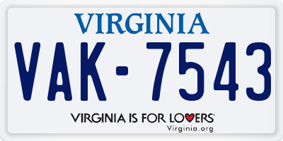 VA license plate VAK7543