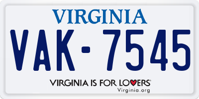 VA license plate VAK7545