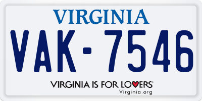 VA license plate VAK7546