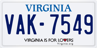 VA license plate VAK7549