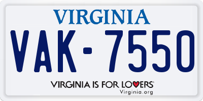 VA license plate VAK7550