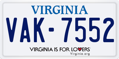 VA license plate VAK7552