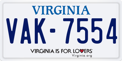 VA license plate VAK7554