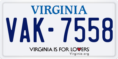 VA license plate VAK7558