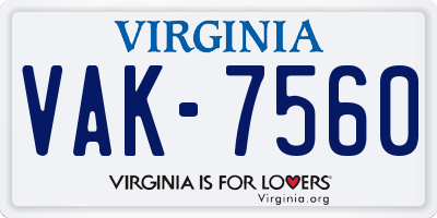 VA license plate VAK7560
