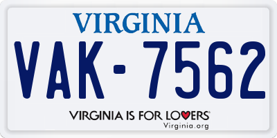 VA license plate VAK7562
