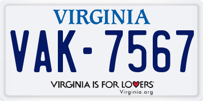 VA license plate VAK7567