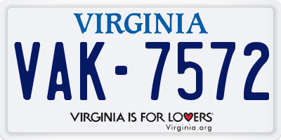VA license plate VAK7572