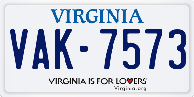 VA license plate VAK7573
