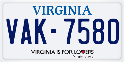 VA license plate VAK7580