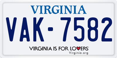 VA license plate VAK7582