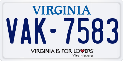 VA license plate VAK7583