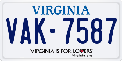 VA license plate VAK7587