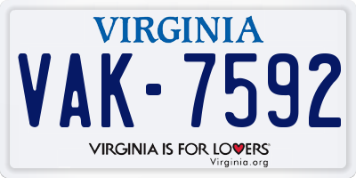 VA license plate VAK7592