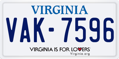 VA license plate VAK7596