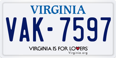 VA license plate VAK7597