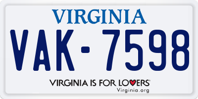 VA license plate VAK7598