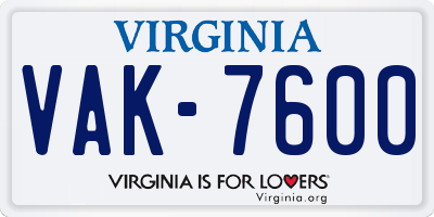 VA license plate VAK7600