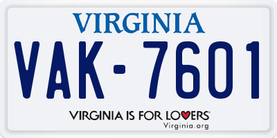 VA license plate VAK7601