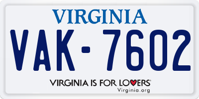 VA license plate VAK7602