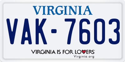 VA license plate VAK7603