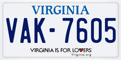 VA license plate VAK7605