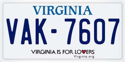 VA license plate VAK7607