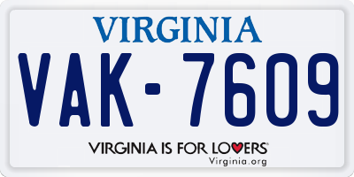 VA license plate VAK7609