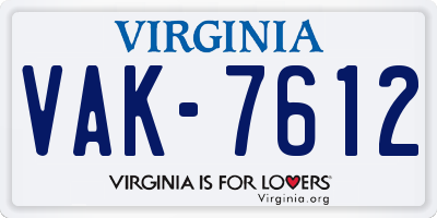 VA license plate VAK7612