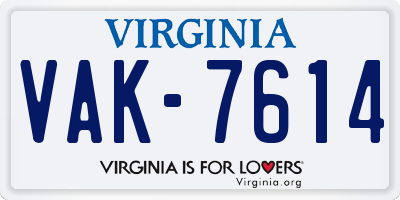 VA license plate VAK7614