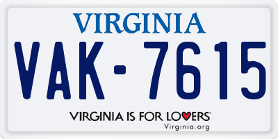 VA license plate VAK7615
