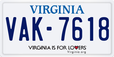 VA license plate VAK7618
