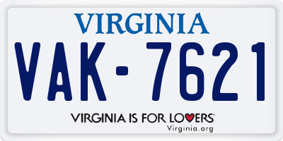 VA license plate VAK7621