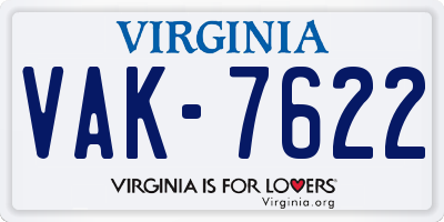 VA license plate VAK7622