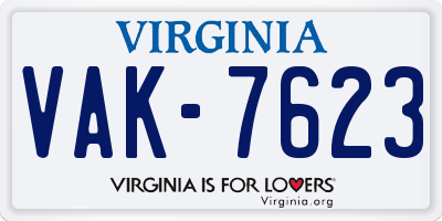 VA license plate VAK7623