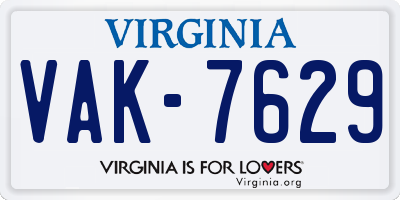 VA license plate VAK7629