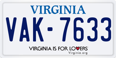 VA license plate VAK7633