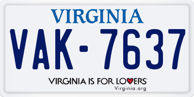 VA license plate VAK7637