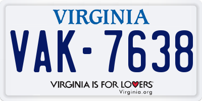 VA license plate VAK7638