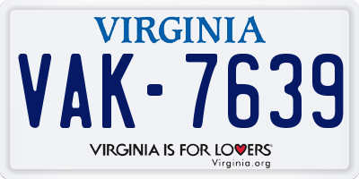 VA license plate VAK7639