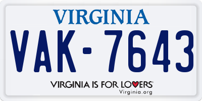 VA license plate VAK7643